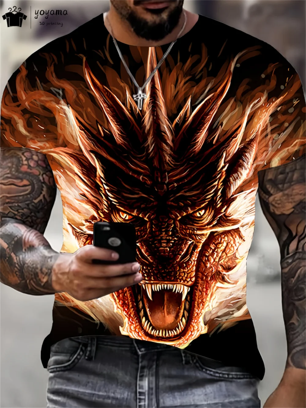 

3D Dragon Graphic T-Shirts Men Summer Outdoor Trend Men's Clothing Fashion Breathable Men's T-Shirt Hundred Round Neck Men's Top