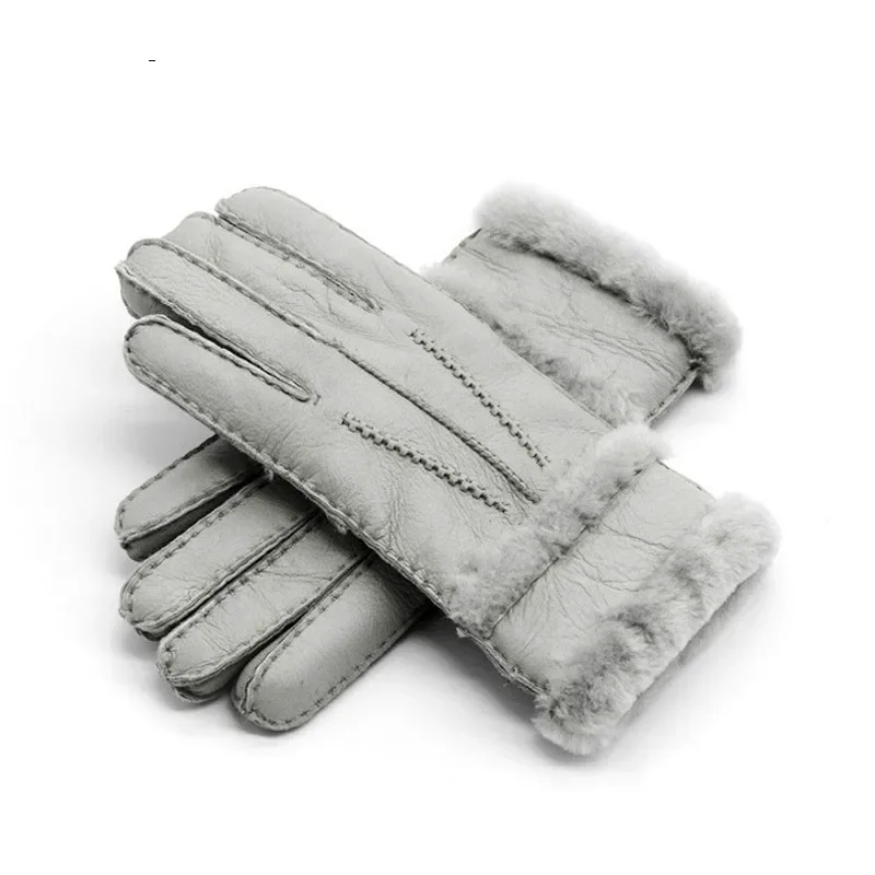 Gants chauds en cuir véritable pour hommes et femmes, mitaines en peau de mouton, fourrure de cachemire véritable, doigt complet, dames, hiver, 100%