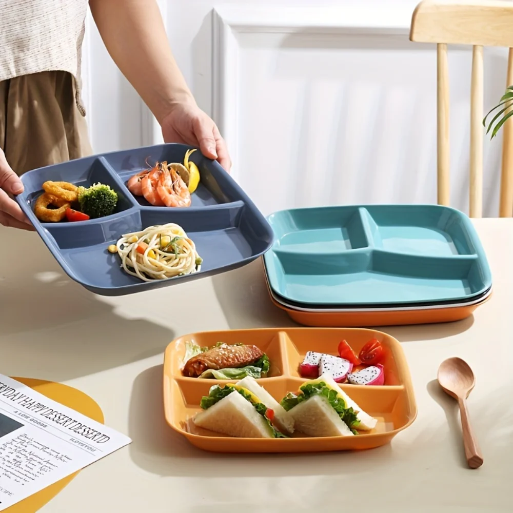 

2Pcs Square Dining Plate Japanese Dividing Plate Fat Reduction Dividing Plate Tableware Set Combination Three Dividing Plates Br