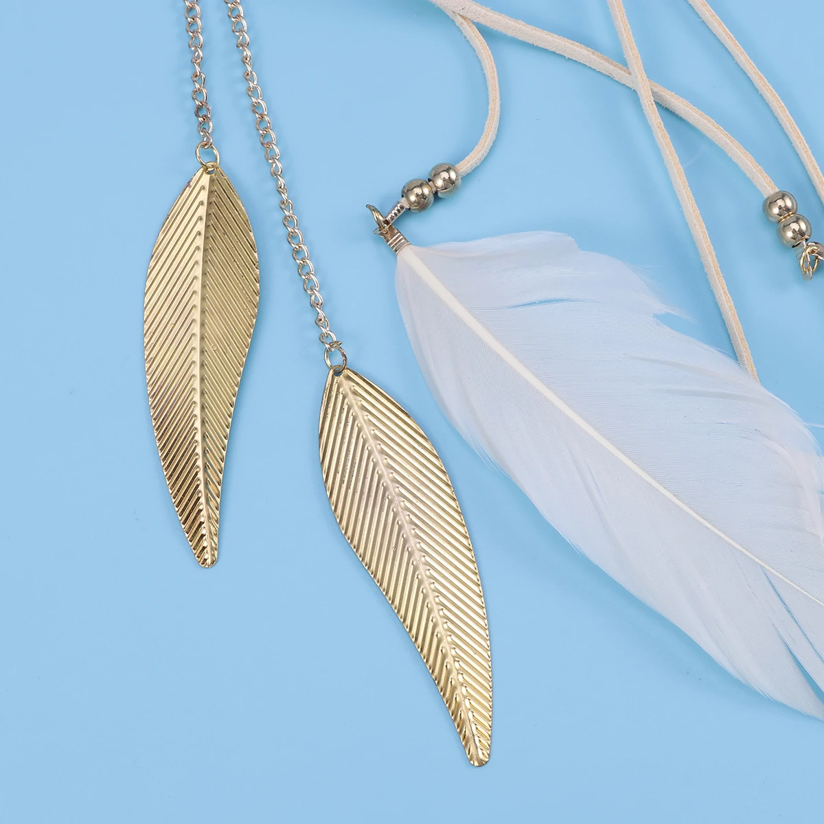 

Bohemian Headpiece Leaf Headband Bands Creative Headdress Beige Pendant