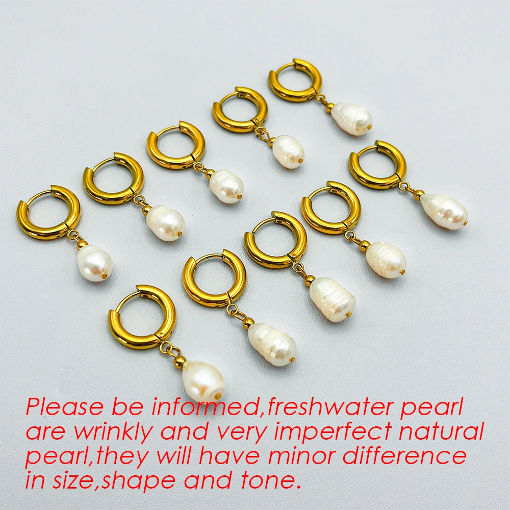 eManco 14K Gold-Plated Freshwater Pearl Pendant Ladies Party Earrings High-grade Stainless Steel Accessories Wholesale Factory