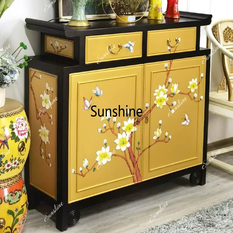Solid wood decorative storage foyer cabinet Zen supply table retro home entrance cabinet