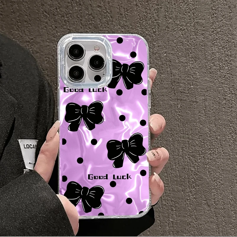 Colorful Love Heart Bow Girls  Phone Case For Apple iphone 15 16 14 13 Pro Max 16e 12 11 7 8 Plus XR SE Shockproof Fundas Cover