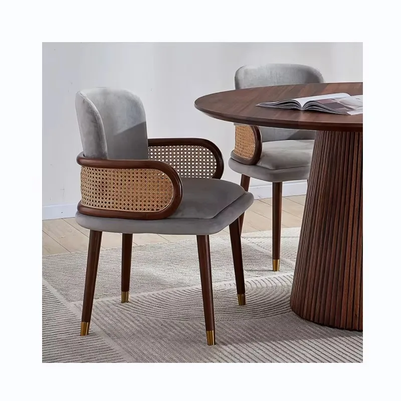 Modern Elegant Nordic Solid Wood Dining Chair Set Living Room Kitchen Supporting Rattan Table and Chairs