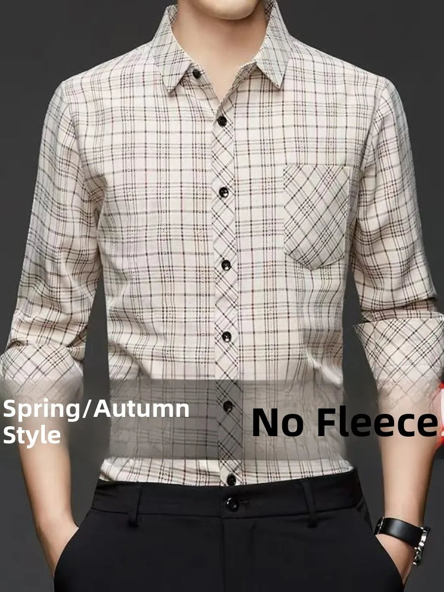 

Men's Plaid Flannel irt Thiened Long Sve Busin Casual Mid-aged Autumn Winter New Sle Retro Warm Fce Lined Coat