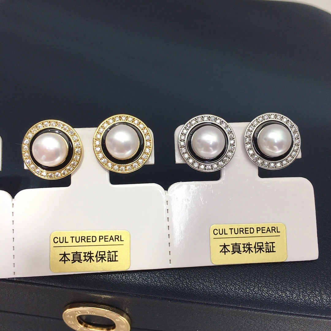 ZHBORUINI 2025 New Arrival Freshwater Pearl Earrings For Women Circular Inlaid Zircon Jewelry For Formal Occasions Holiday Gifts