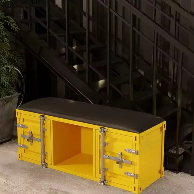 Industrial style iron shoe rack, shoe stool, container shoe cabinet integrated locker, bench