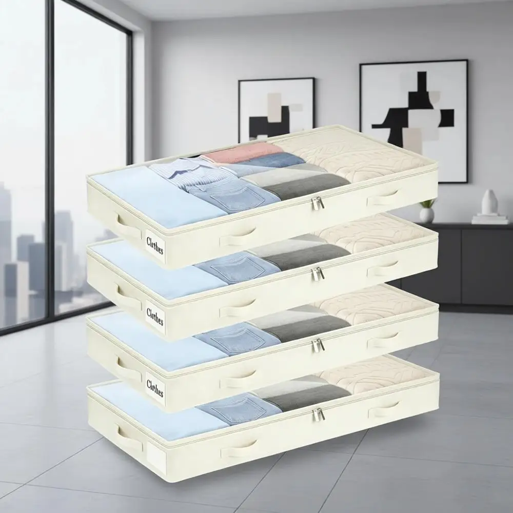 

Набор из 4 низкопрофильных контейнеров для хранения под кроватью, легкие органайзеры для одежды с прозрачными крышками и водонепроницаемой тканью