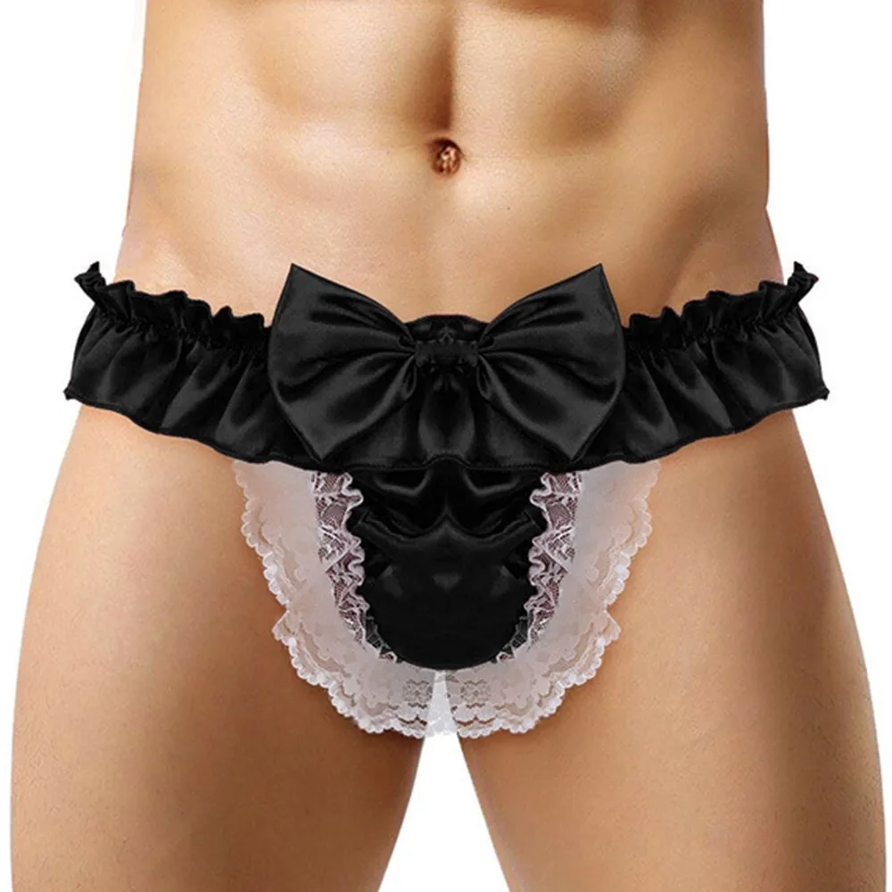 

Sexy Mens Lace Sissy Feminization Panties See Through Ruffle Satin Bikini G-String Thong Low-Rise Briefs Underwear Male Lingerie