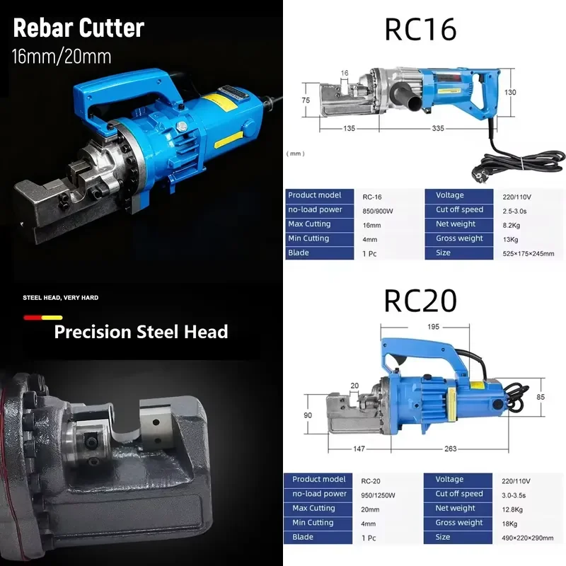 Hydraulic Rebar Cutter for Steel Reinforcement, Cutting Capacity Construction, Heavy-Duty Rebar Cutter, 16mm, 20mm