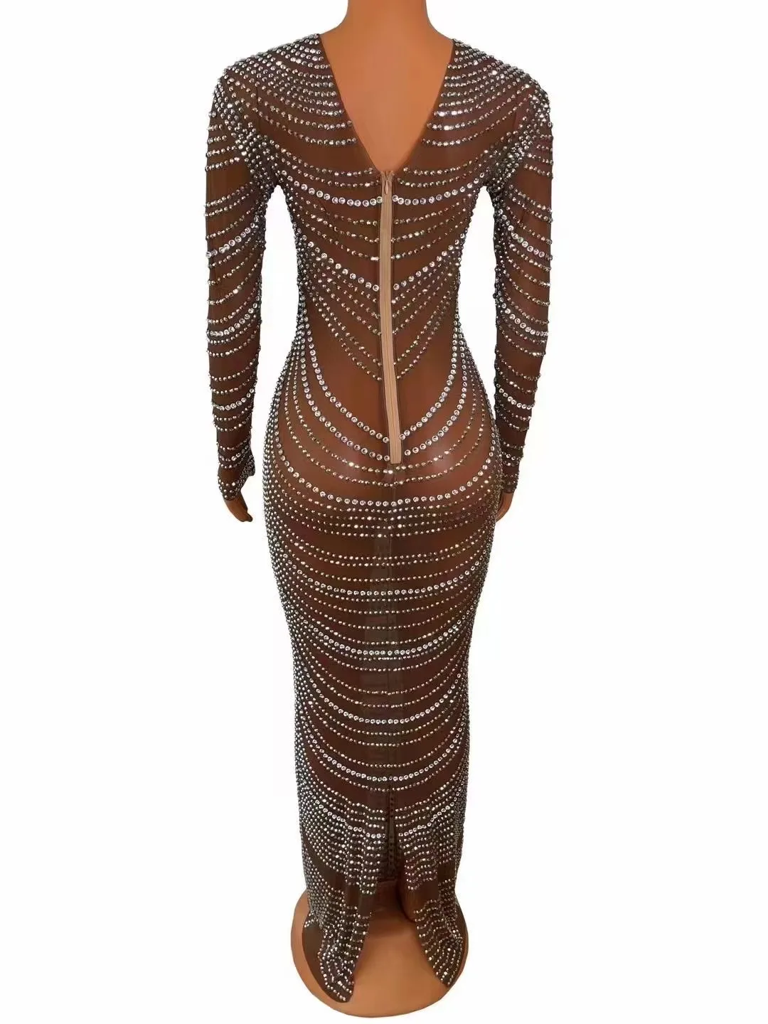 Rotterdam Kly-Robe Longue en Maille Transparente avec Strass pour Femme, Tenue Sexy pour Mariage, Soirée, Bal, ixd'Anniversaire, Séance Photo