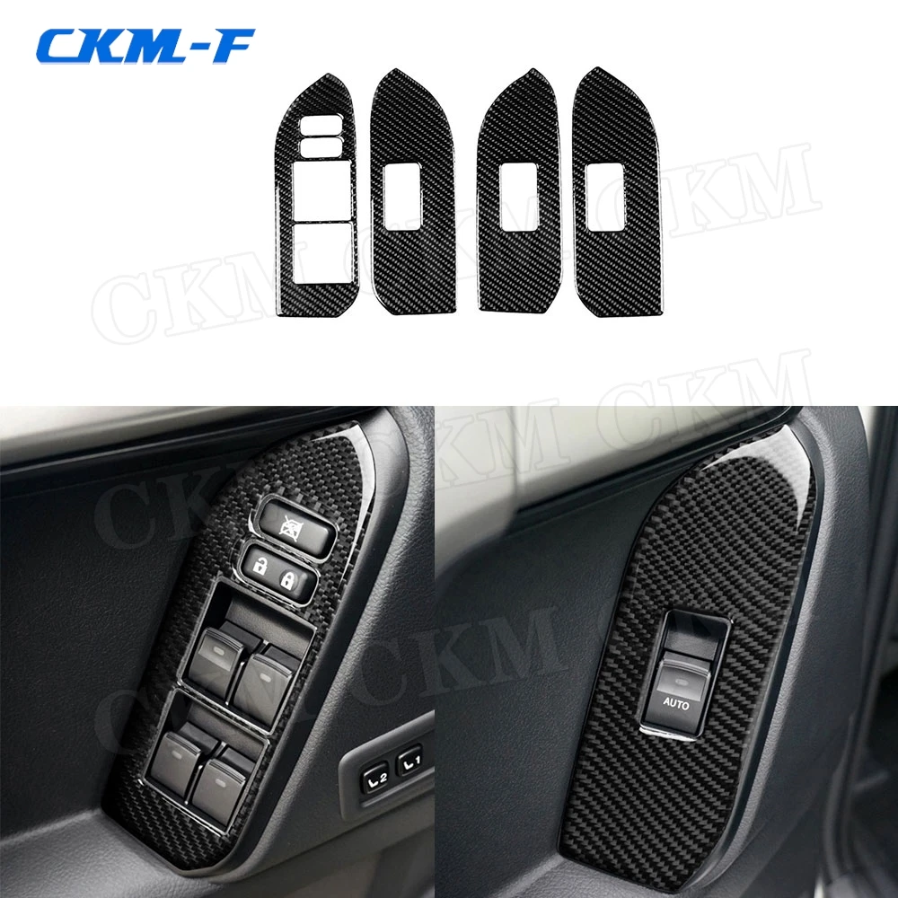 Carbon Fiber Door Window Lifter Switch Buttons Trim Frame Cover Stickers For Toyota Land Cruiser Prado 2010-2018Auto Bodykits