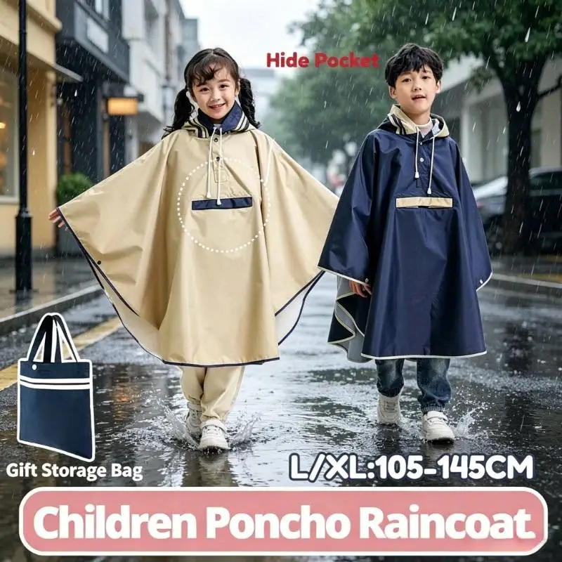 1pc Kids Cape-style Poncho Raincoat Thickened Cloak With Backpack Compartment For Riding Bikes High-quality Oversized Raincoat