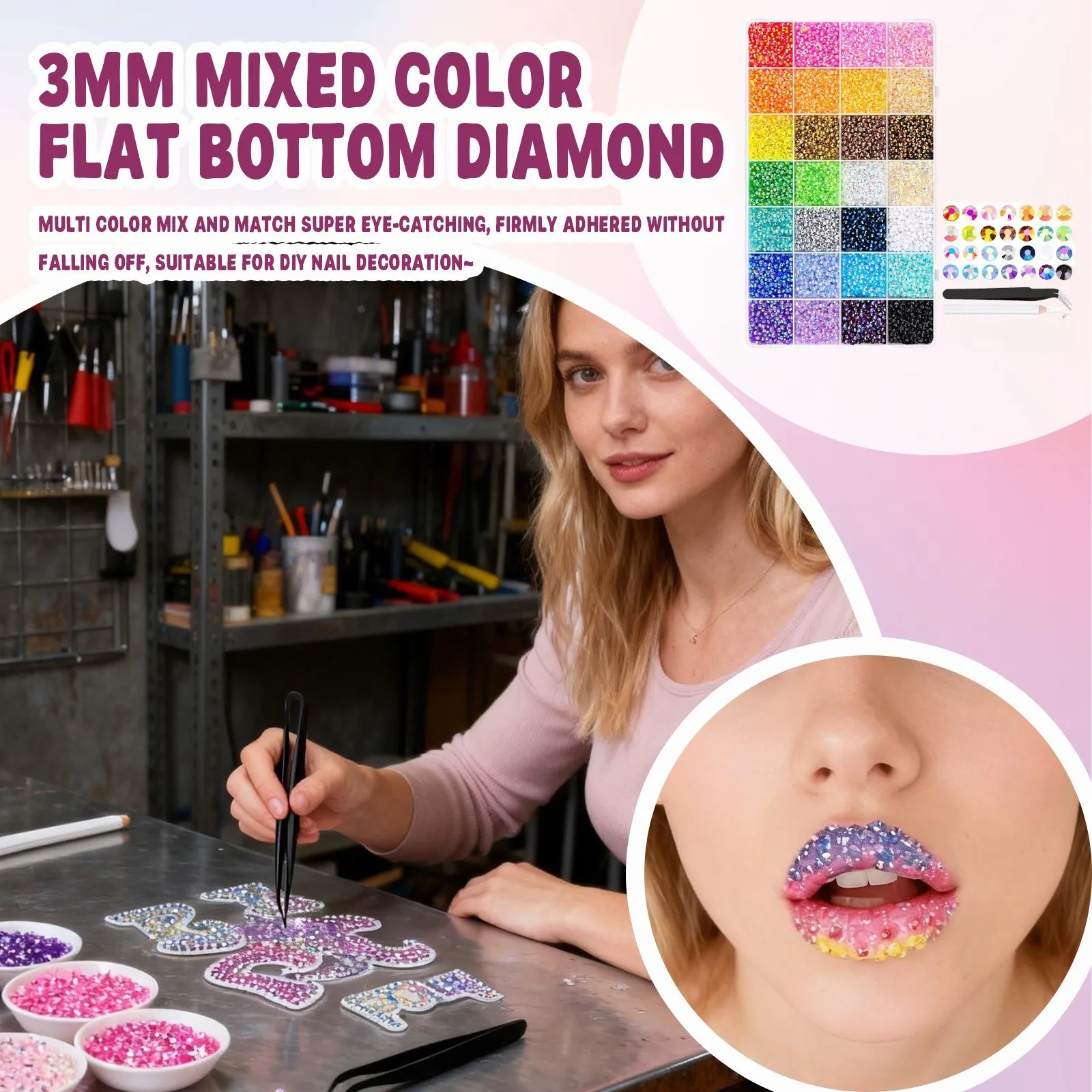 30000Pcs Mini Resin Multicolor Rhinestones with Tweezers Multipropose Handmade DIY Decorative Supplies for Clothes and Nail