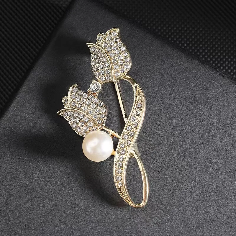 Double Head Tulip Brooch Flower Collar Corsage for Winter Coat Jacket Suit New Trend