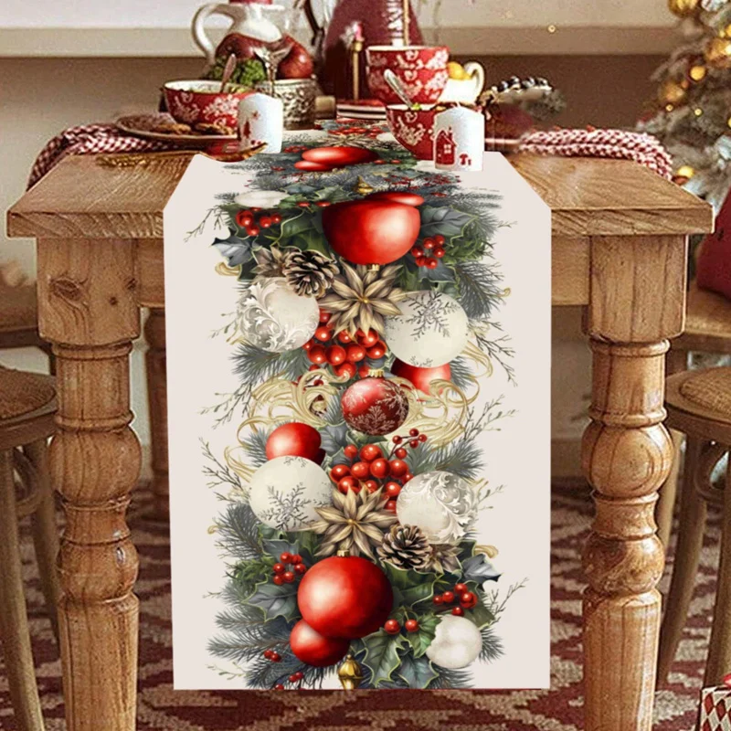 Christmas Ball Table Runner Merry Christmas Decorations For Home 2025 Cristmas Table Cover Navidad Noel Gift New Year Tablecloth