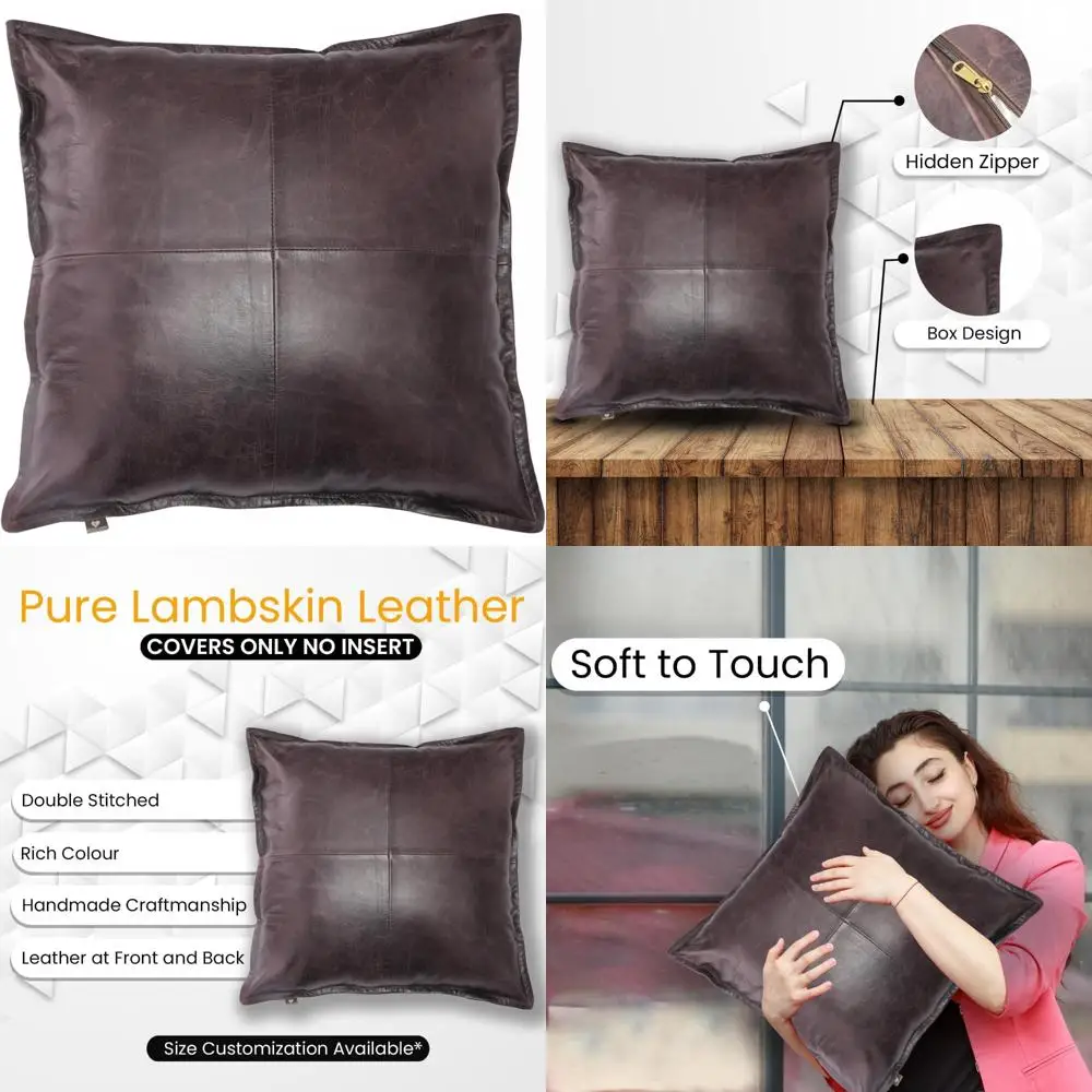 

Lambskin Leather Pillow Cover - 22x22 Inch Sofa Cushion Case for Living Room and Bedroom Decorative Throw Covers