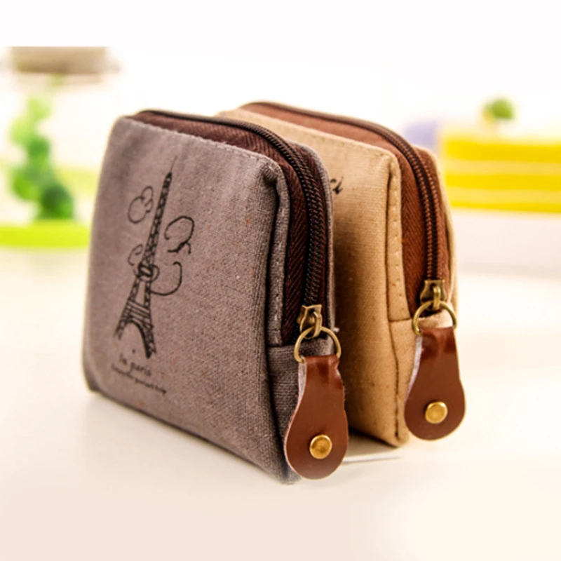 Vintage Paris Coin Purse Korean Small Bag Nostalgic Memory Canvas Coin Bag Urban Simplicity Zipper Wallet Coin Pouch