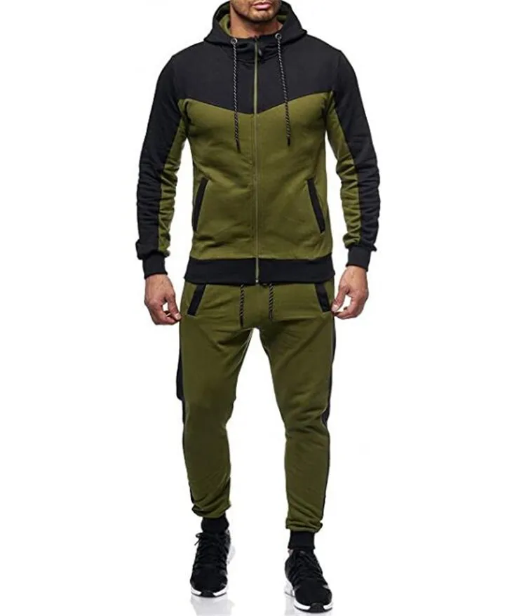 2024 New Cross border Autumn/Winter Men\'s Hoodie Color blocked Casual Fashion Sports Set