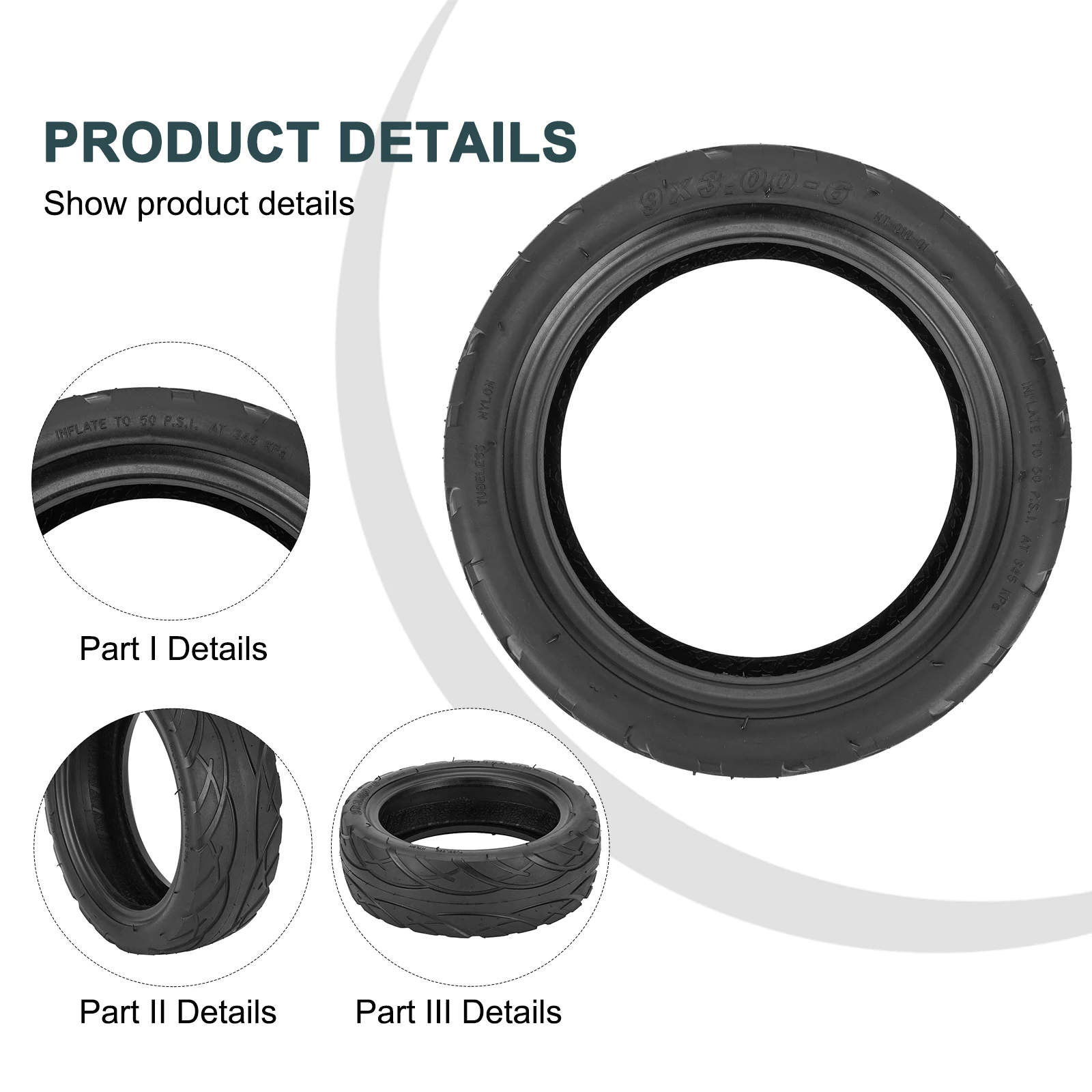

Резиновая шина, бескамерная шина 9*3,0-6, аксессуары для велосипеда, черный цвет, вакуумная шина, запасные части для велоспорта