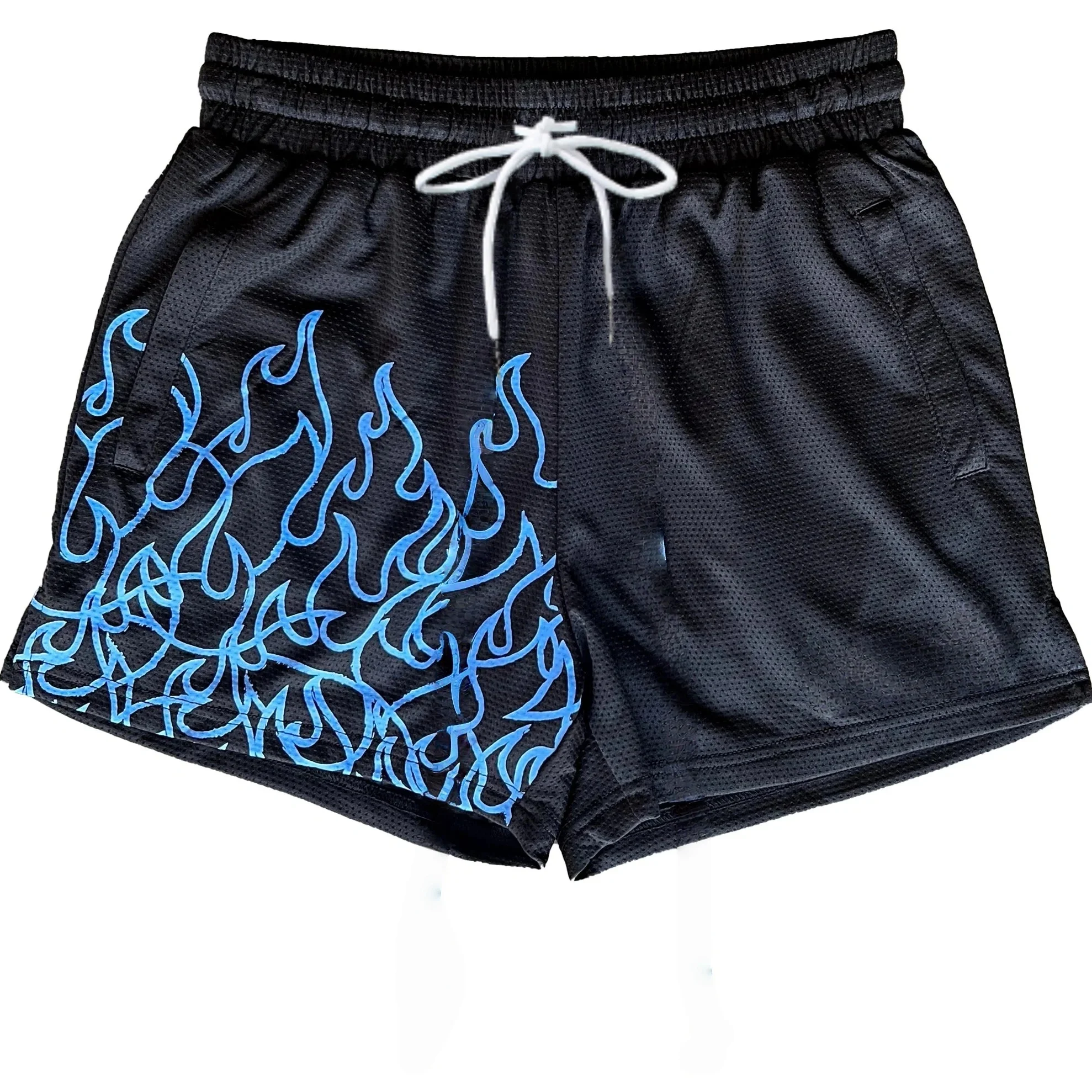 Sommer-Sonderangebot Unisex Mesh Schnelltrocknende Shorts Hip-Hop Flammen-Graffiti-Print Kordelzug Lose Sport-Basketball-Streetwear-Shorts – Detail 9