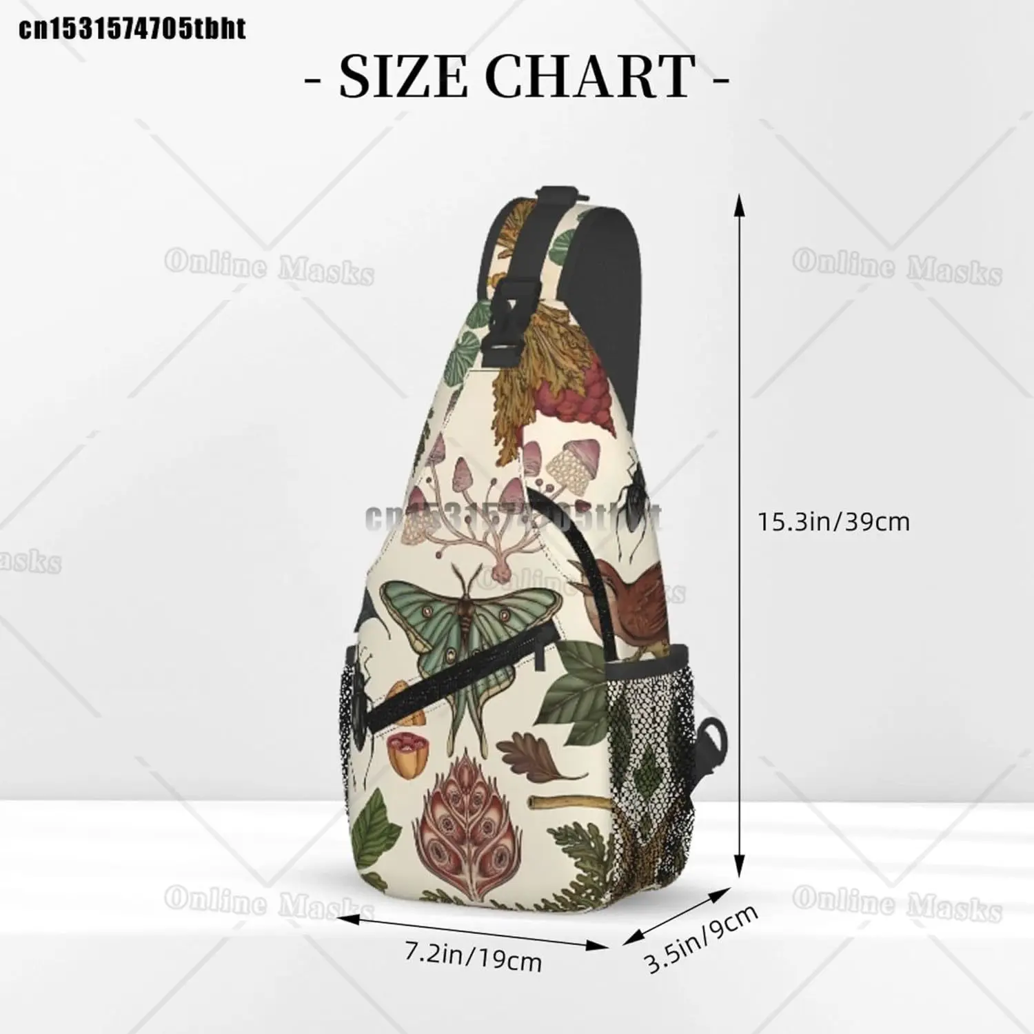 Botanical Mushroom Butterfly Sling Backpack Chest Bag Daypack Fanny Pack Cross Body Bag for Outdoors Hiking Traveling