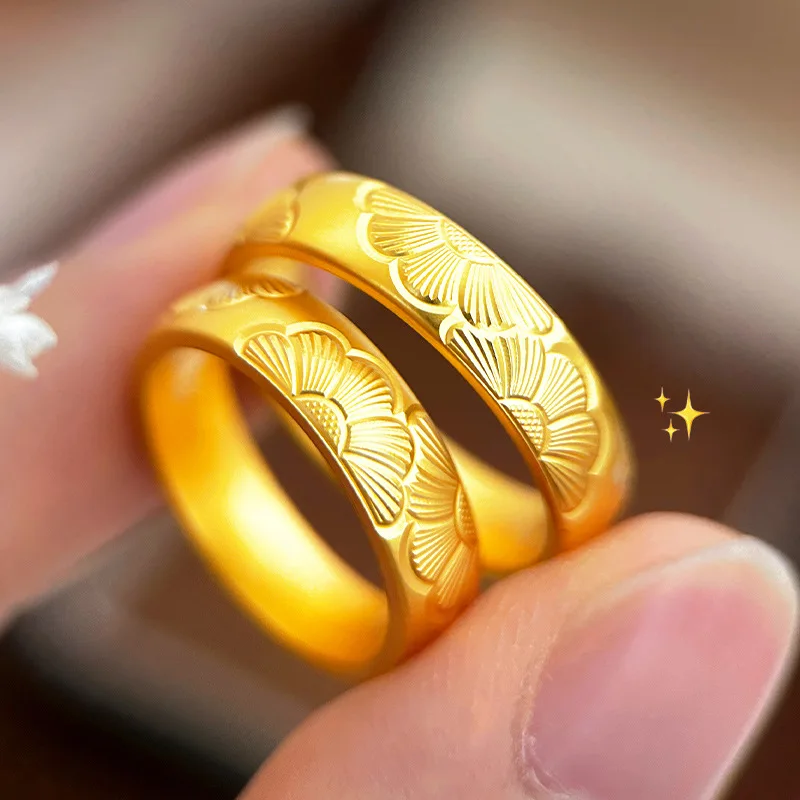 Light luxury high appearance level loach back small Daisy ring retro sand gold sunflower female ring 9999 gold
