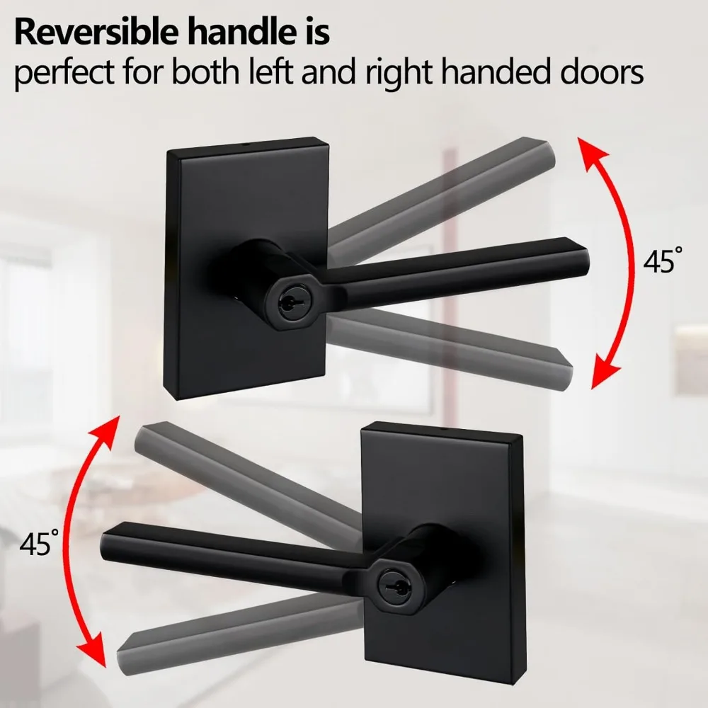 قفل رافعة دخول بمفتاح للأبواب الخارجية والأمامية، لمسة نهائية سوداء، تصميم آمن للوحة الطويلة، خيار أمان معزز