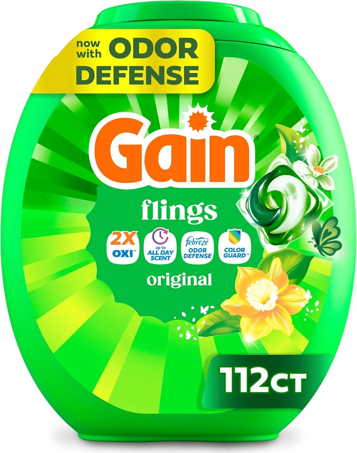 

Flings Liquid Washing Detergent Pods, Now with Odor Defense + Color Guard, Original Scent, 4-In-1 Liquid Laundry Detergent Pacs,