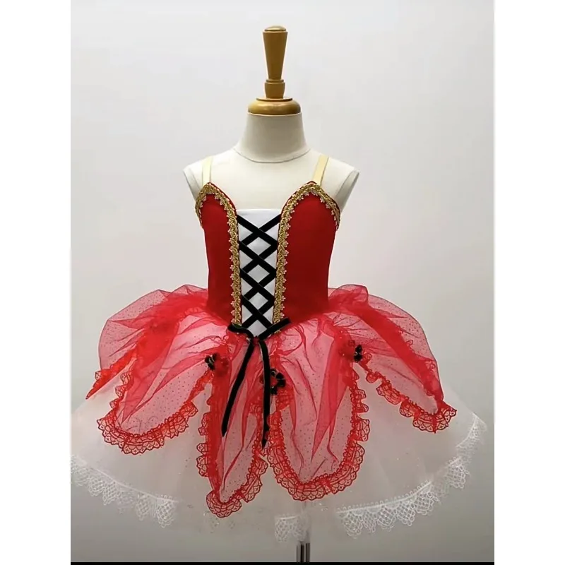 

Children's Red Dress Red Ballet Tutu Skirt Short Tulle Dance Skirt for Competition Performance Ballet Skirt Ballet Dress