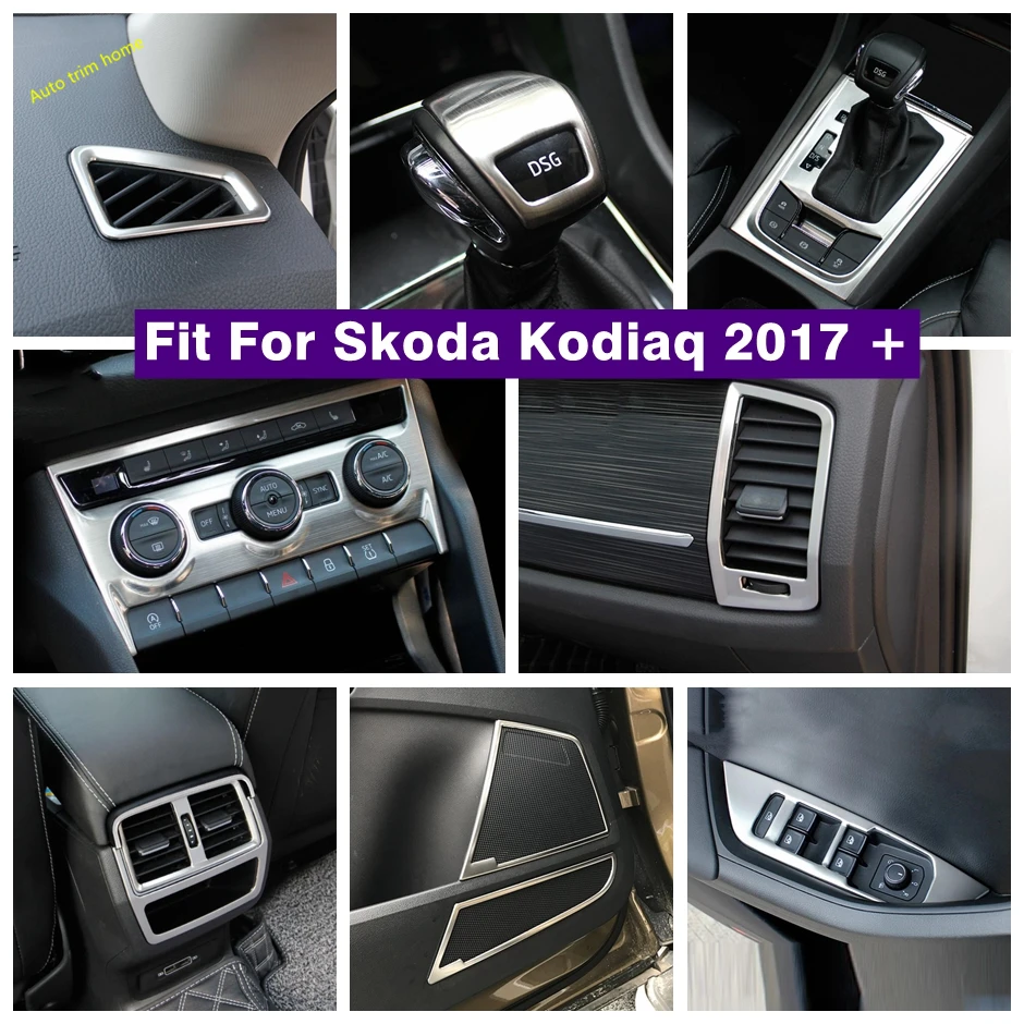 

Steel Silver Dashboard Door Speaker Window Lift Air Vent AC Outlet Gear Shift Head Cover Trim Fit For Skoda Kodiaq 2017 - 2023