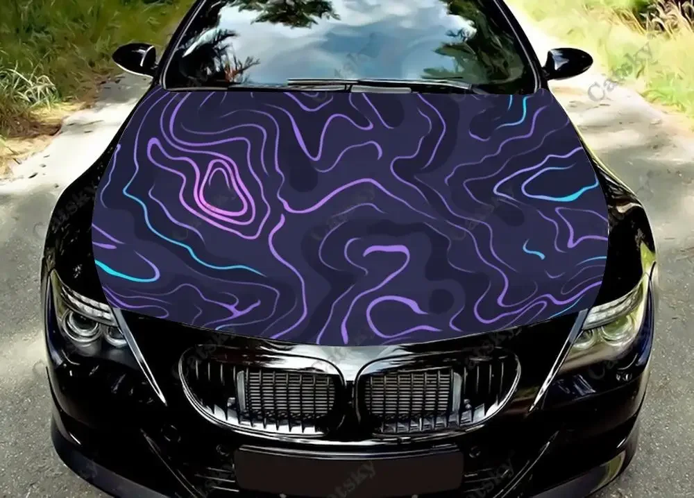 Topographic Pattern Car Hood Vinyl Stickers Wrap Vinyl Film Engine Cover Decals Sticker Universal Car Hood Protective Film