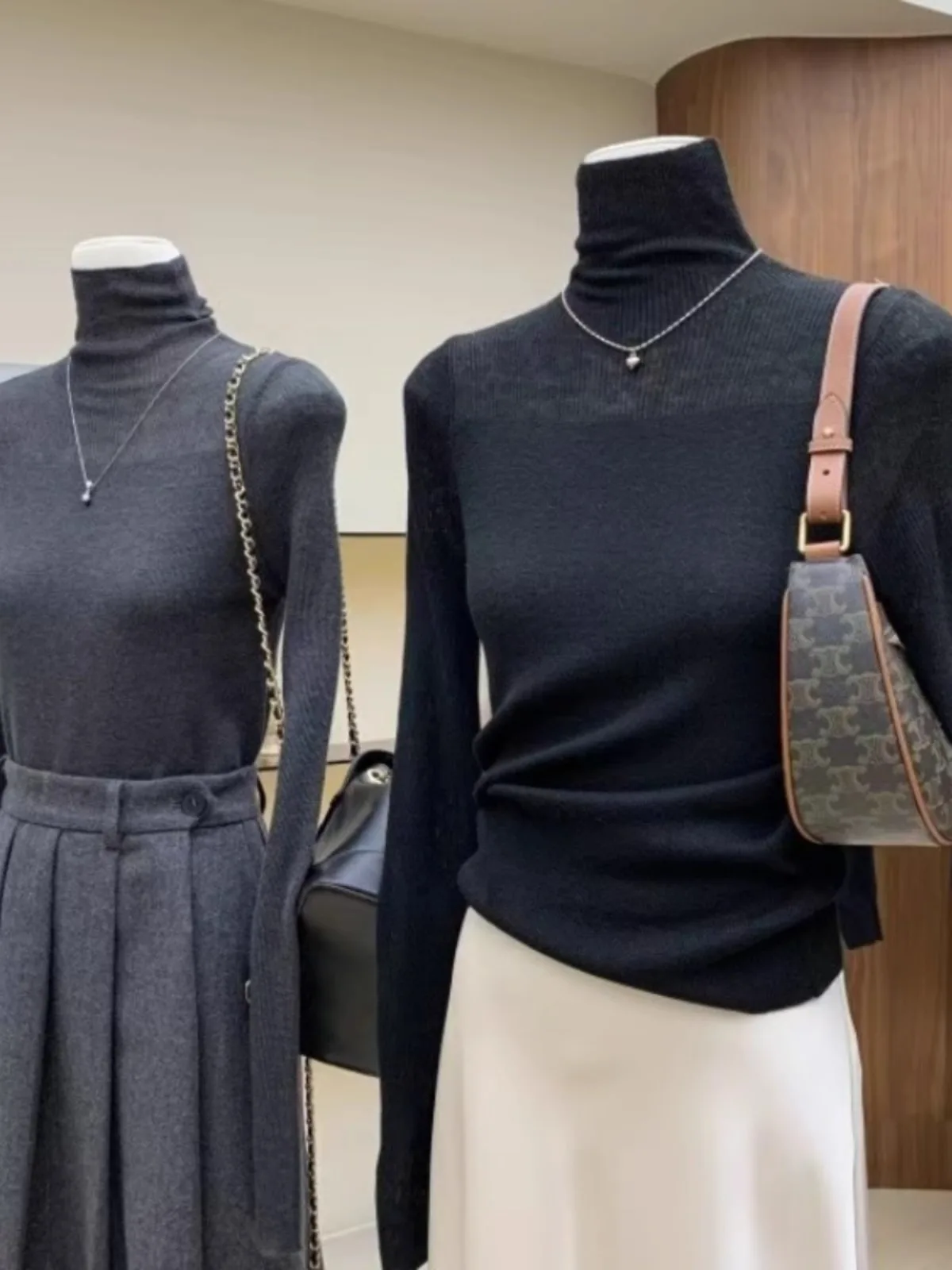 ملابس داخلية نسائية من الكشمير الخالص ذات ياقة عالية من زينلي، طبقة أساسية للملابس الداخلية، أزياء نسائية بأسلوب عملي، أكمام ...