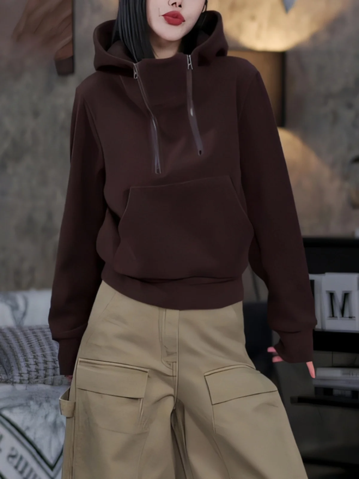 

Простая свободная толстовка с длинными рукавами и капюшоном для женщин, модная универсальная модель для осени и зимы, новинка Gtuq в стиле для повседневной носки