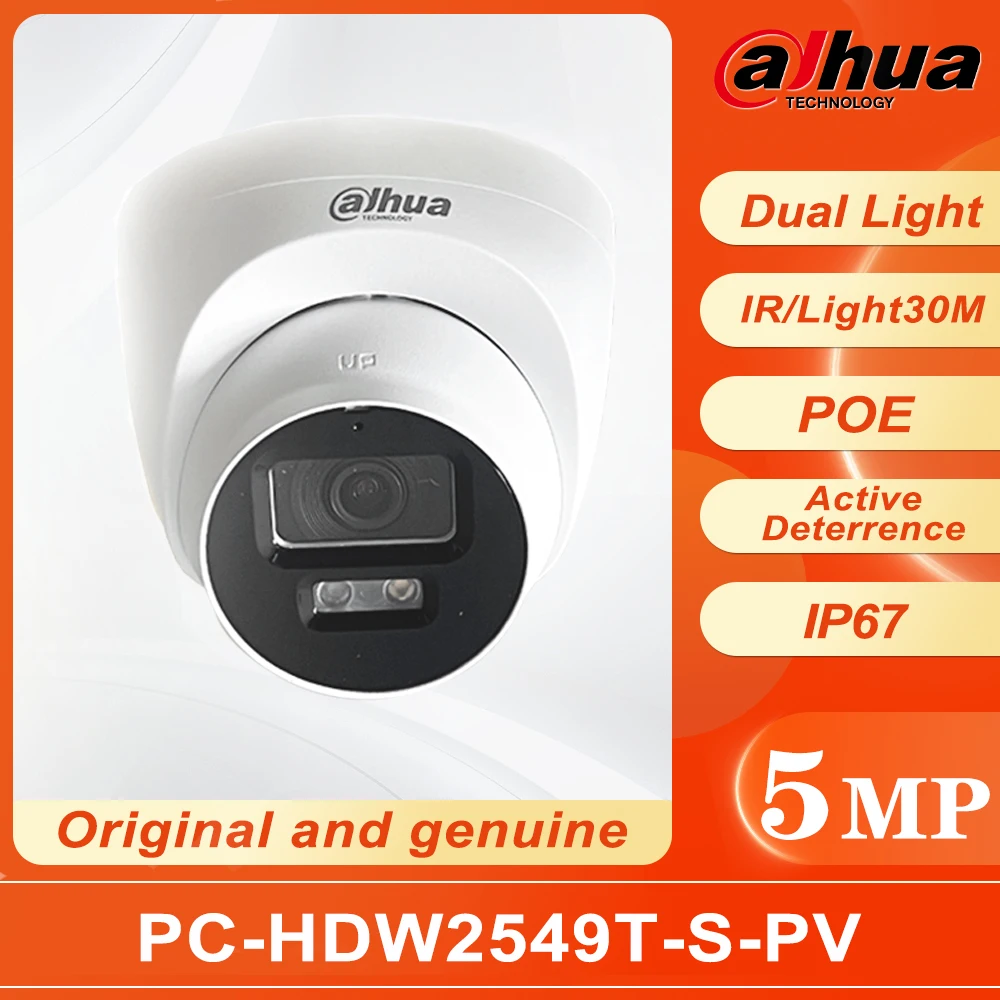 Dahua 5MP Smart Dual Light Active Deterrence Fixed-focal Eyeball WizSense Network Camera IPC-HDW2549T-S-PV