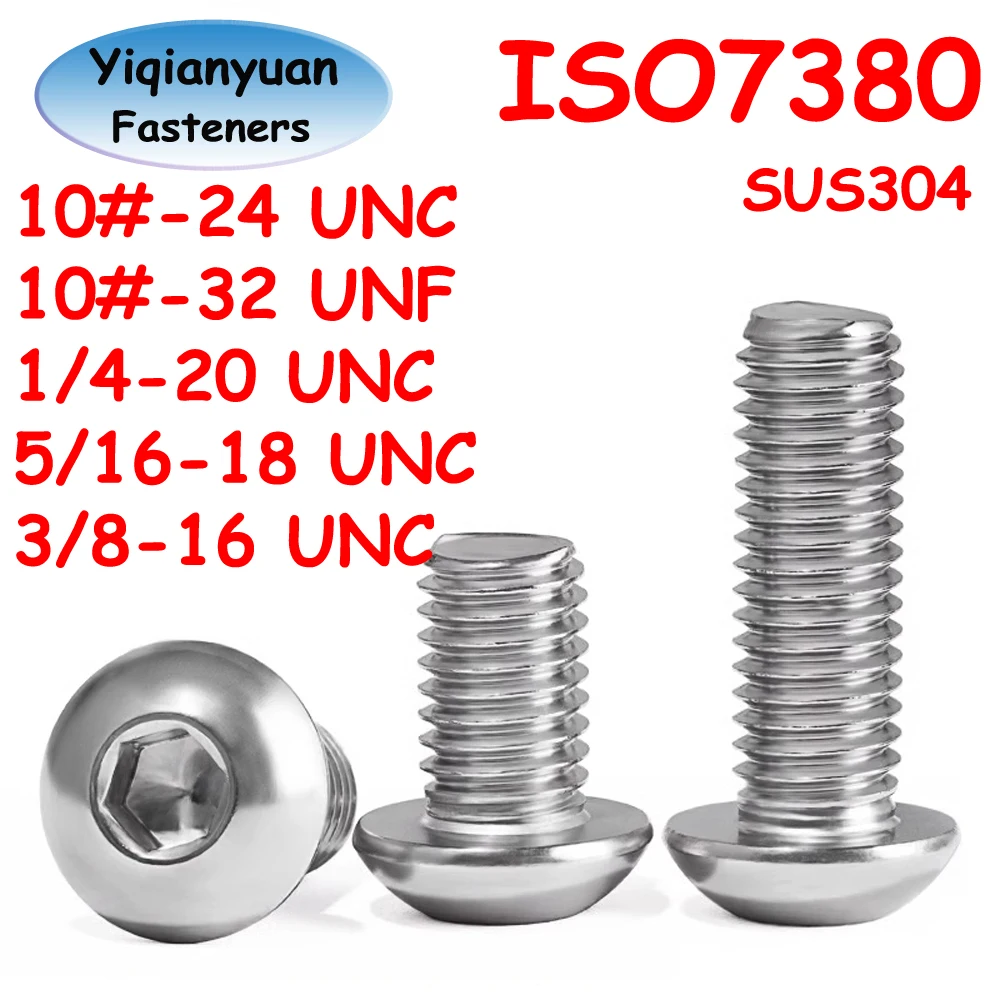 

Ицяньюань 10 # 1/4 ''5/16'' 3/8'' UNC UNF ISO7380 SUS304 Винты с шестигранной головкой и круглой головкой Болт с шестигранной головкой и полной резьбой