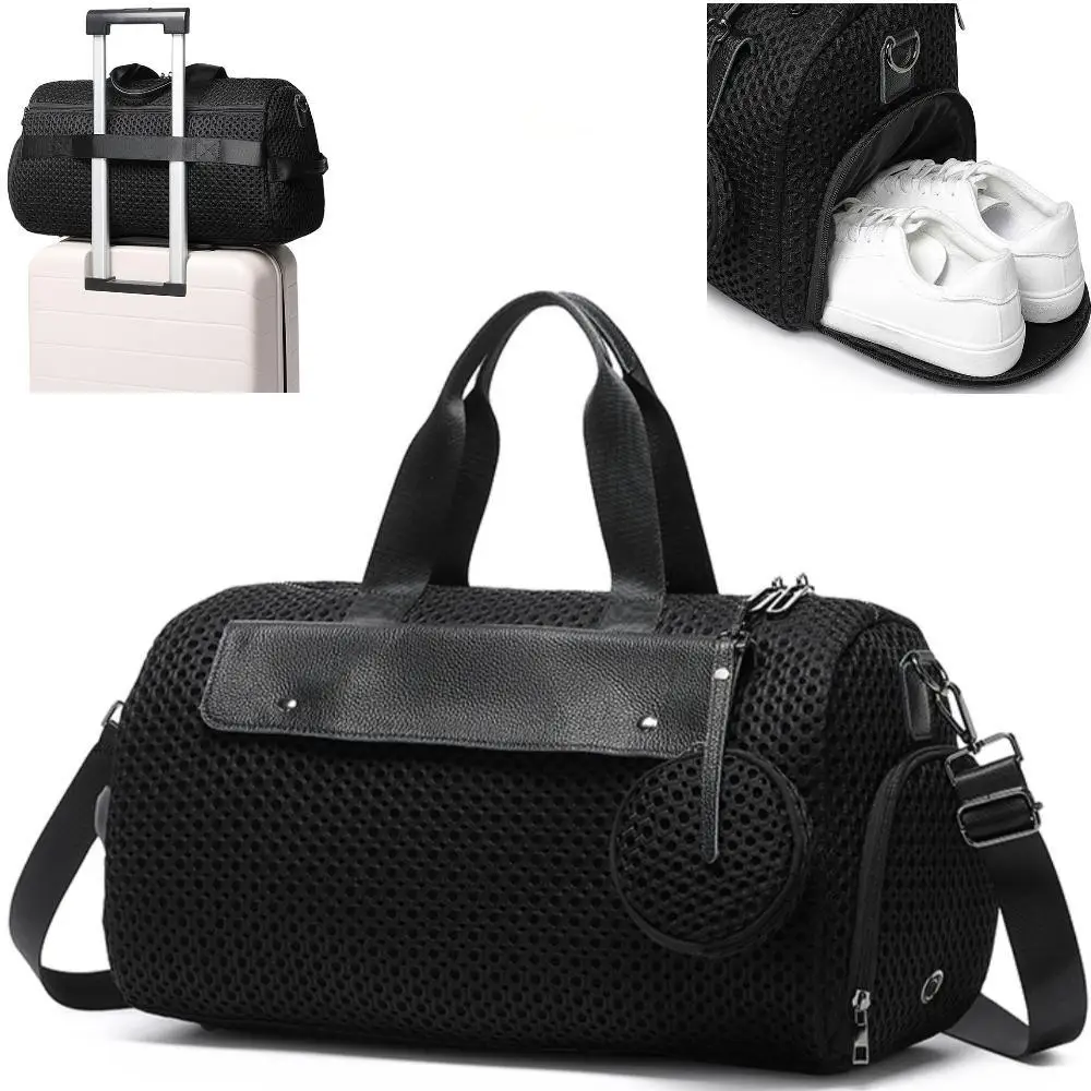 

Ladies' fashionable and casual nylon mesh travel tote bag with large capacity and shoe compartment, fitness and sports handbag