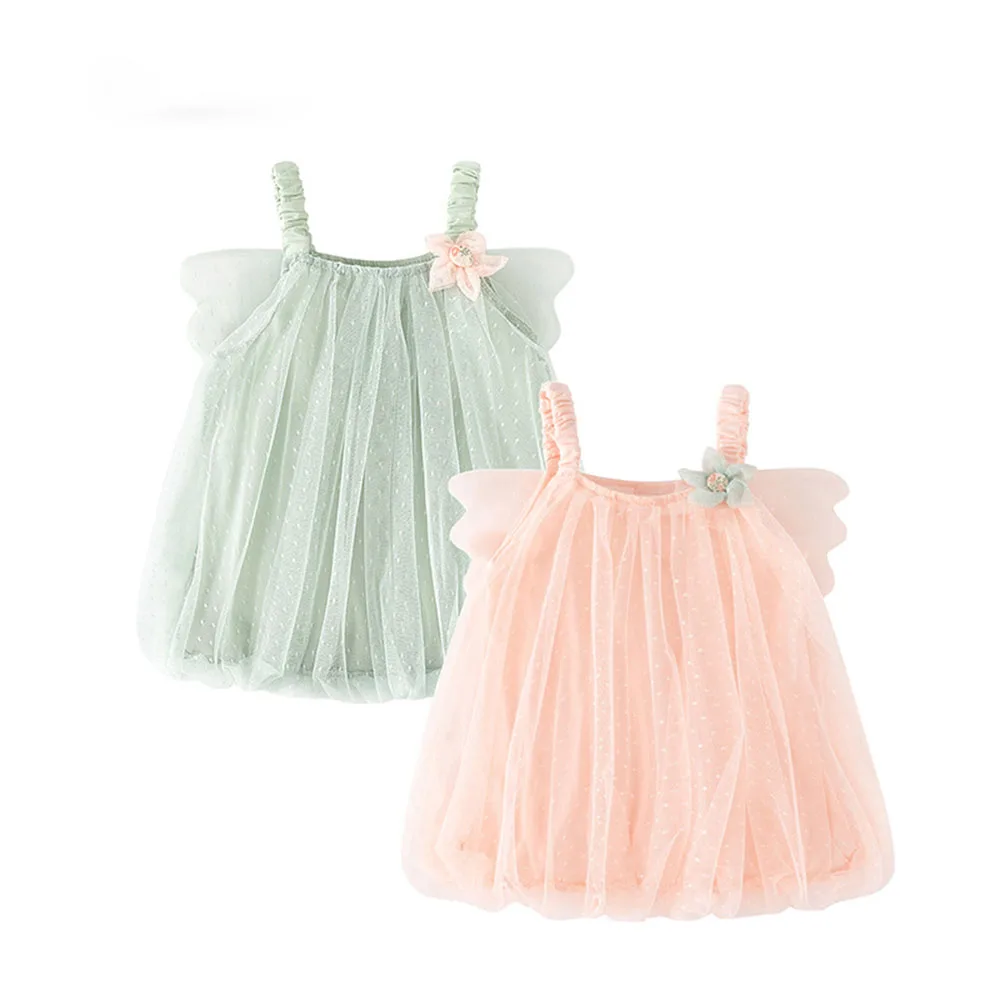 

HETISO Newborn Baby Girl Princess Dress with Headband Tulle Wing Sling Infant Toddler Child Tulle Birthday Party Casual Clothes