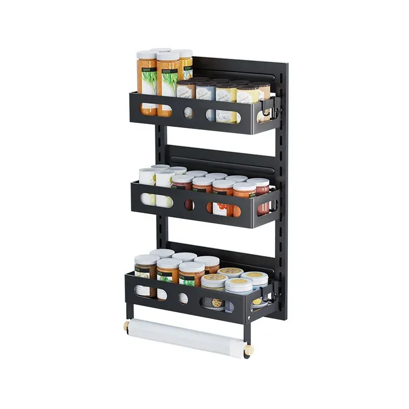 

Multi layer folding magnetic folding kitchen refrigerator side storage rack installation seasoning wall mounted