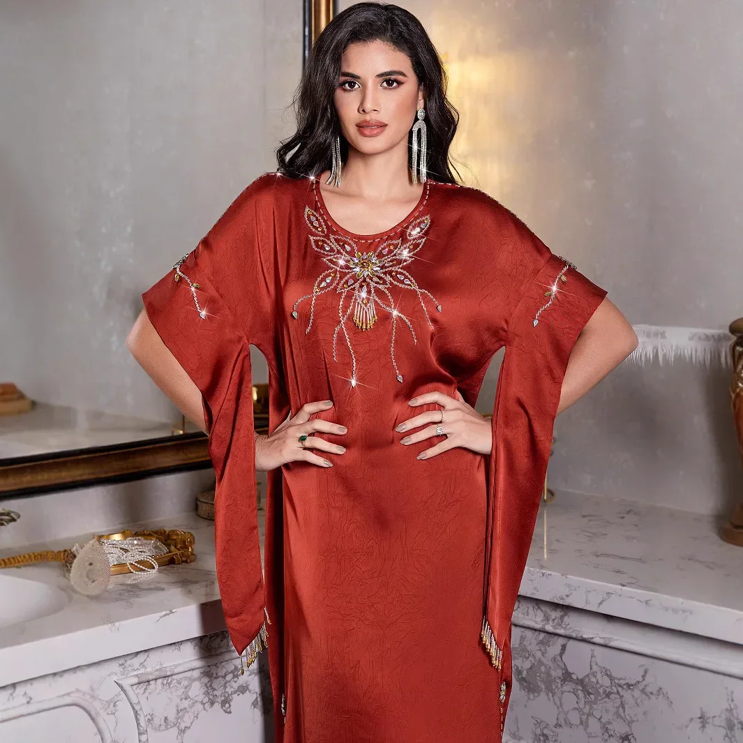 

Праздничная джеллаба на Ид, мусульманское женское макси-платье с бриллиантами, абайя, турецкий кафтан, исламская джалабия, длинное платье-роба для мусульманок