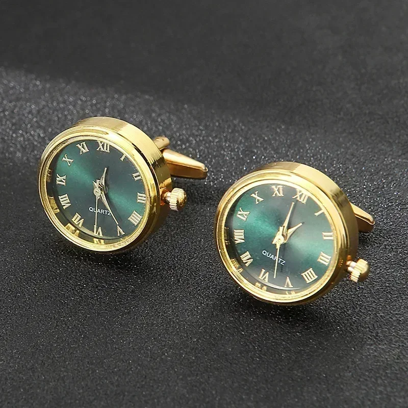 Men\'s Luxury Watches Cufflinks Classic French Business Fashion Rotating Clock Gold Color Cuff Link Anniversary Gifts