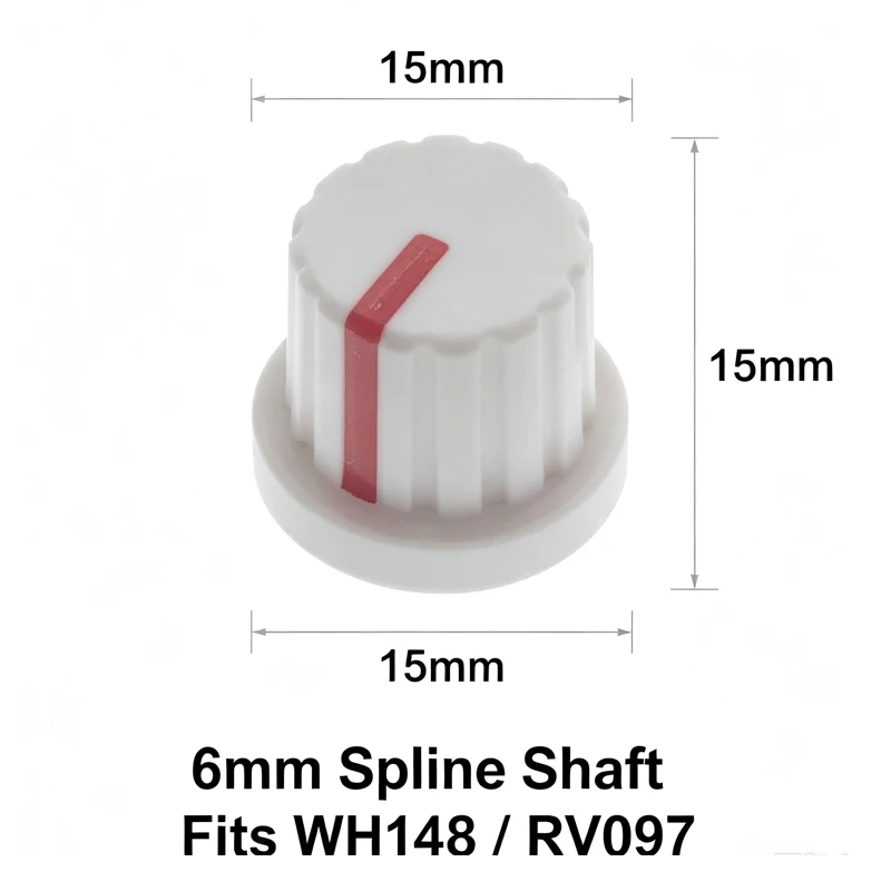 10 Stück WH148 Potentiometer-Knopfkappen, 6mm Schaftloch, Sortiment-Set, Weiß, Grün, Rot, Blau, Gelb, Orange, Lila, DIY-Schalterknopf 15x15mm – Detail 1