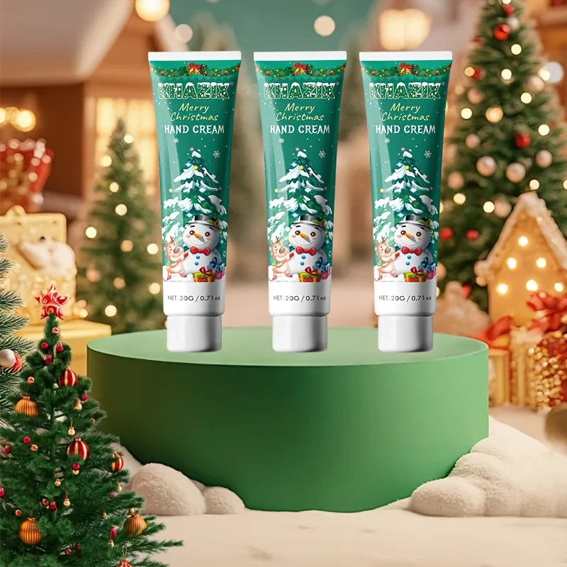 Crema de manos hidratante navideña de 3 piezas, que proporciona un efecto suave y nutritivo para aliviar la sequedad. La textura no es pegajosa.
