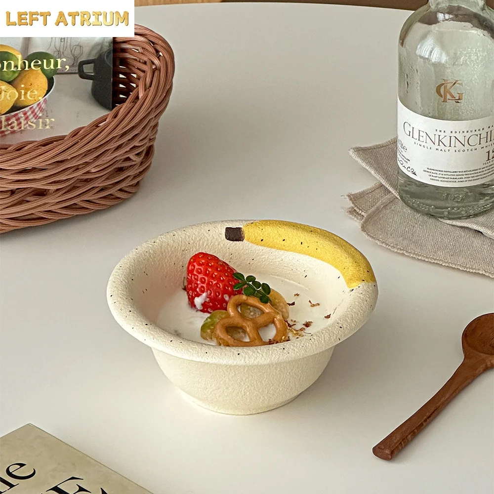 

Korean Ins Splash Ink Porcelain Bowl Banana Under Glazed Round Ceramic Food Container Yogurt Fruit Salad Milk Oats Bowls
