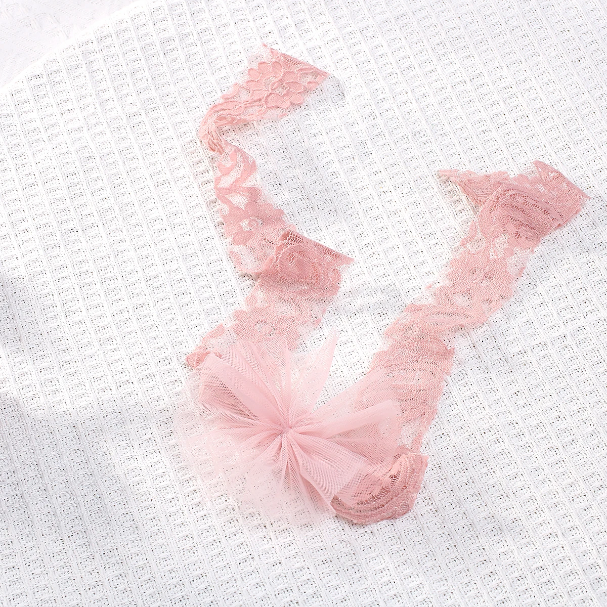 Ylsteed 2-teiliges Set, staubiger rosa Spitzen-Strampler für Neugeborene für Fotoshootings, flauschige Mesh-Spitzen-Fotografie-Outfits mit Stirnband – Detail 5