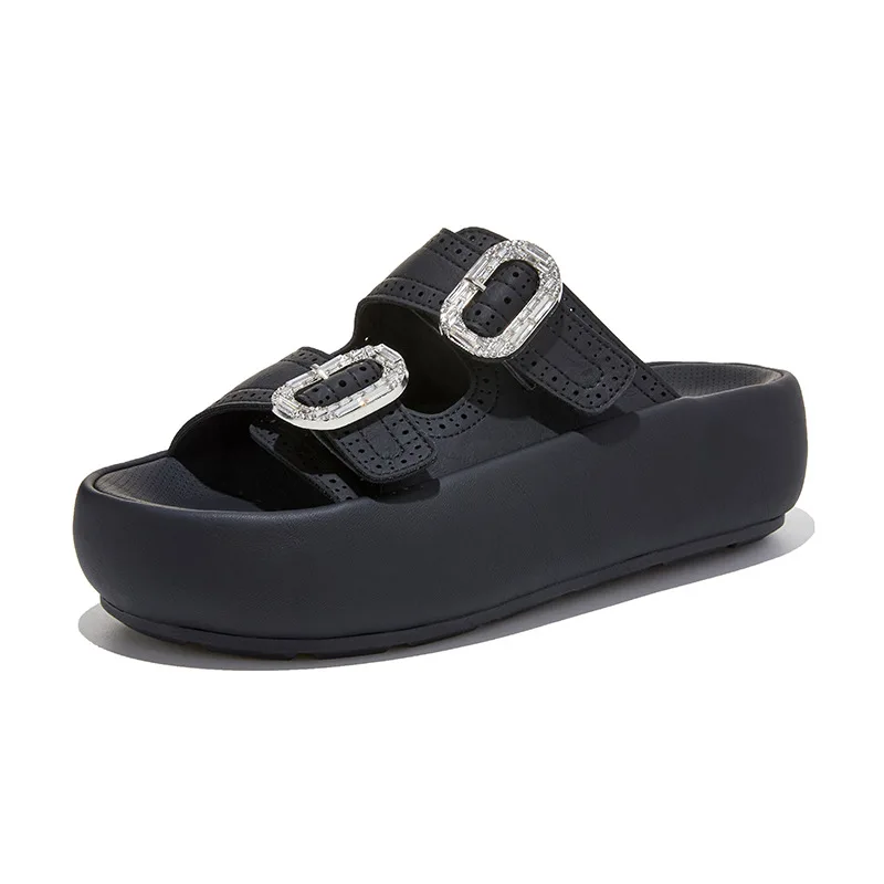 

2026 New 5cm Fashion Women's Slippers Shoe Thick-soled Peep-toe Comfort Slippers Women Summer Retro Beach female Shoes