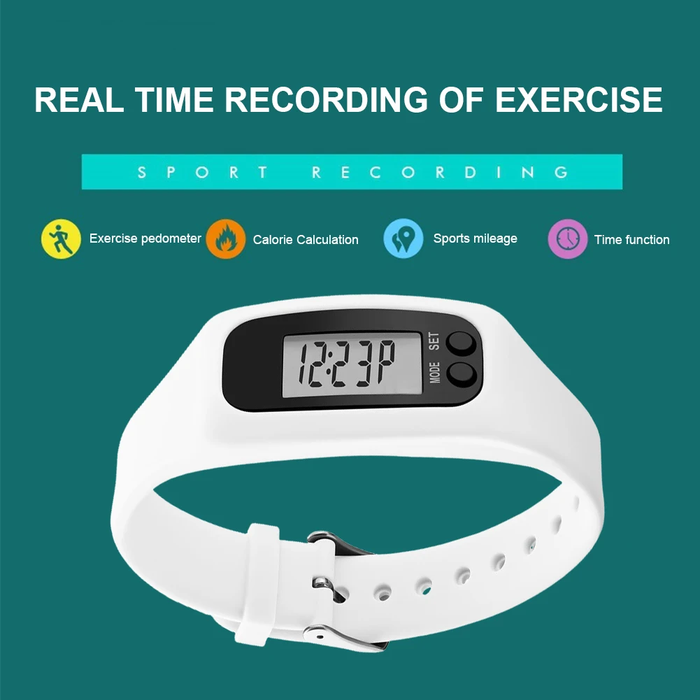 Silicone Multi-Function Fitness Watch 12/24H Time Display for Walk Running Adults Kids LED Pedometer Bracelet Step Counter Watch
