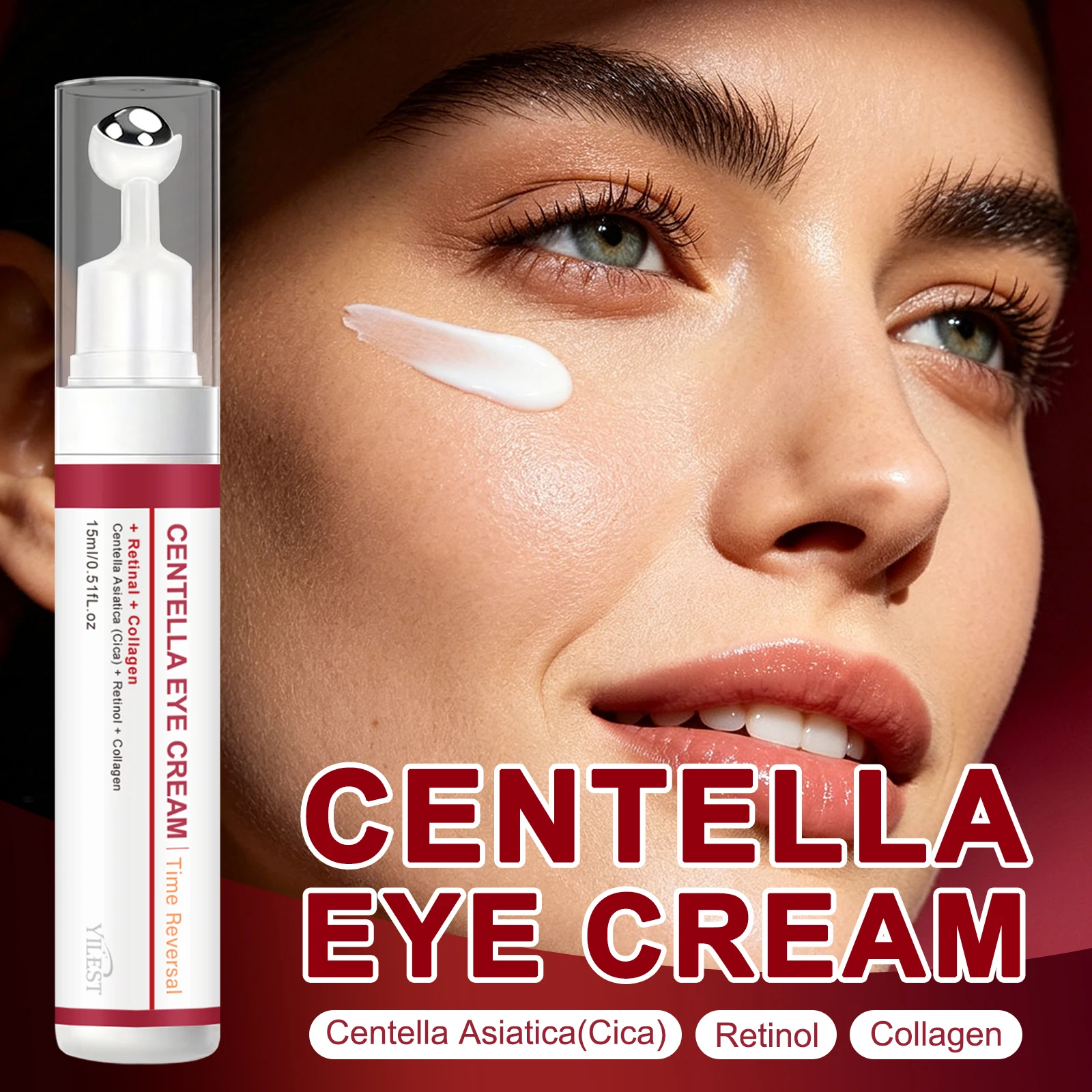15ml Retinol Eye Cream Rollerball Centella & Collagen Moisturizing Brightening Dark Circles Firming Non-Greasy Eye Area Care