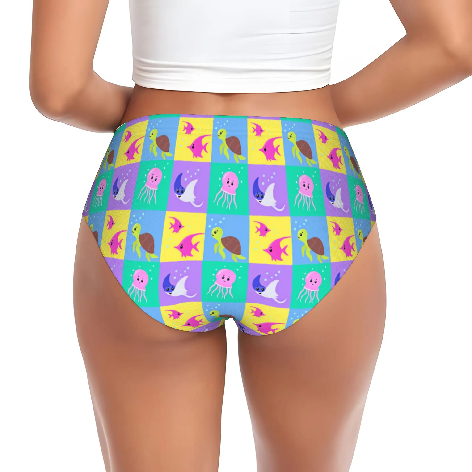 Marine Life Tropical Fish Sea Turtle Briefs Underwear Women Breathable Stretch Jellyfish Stingray Panties