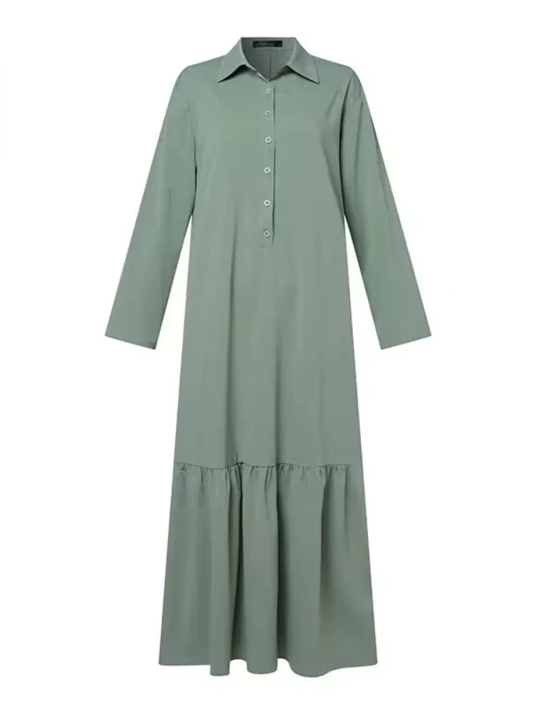 Sommer Neue frauen Pendeln Stil Hemd Rock Lose Kragen Halb Offenen Kragen Casual Spleißen Langarm Urlaub Rock